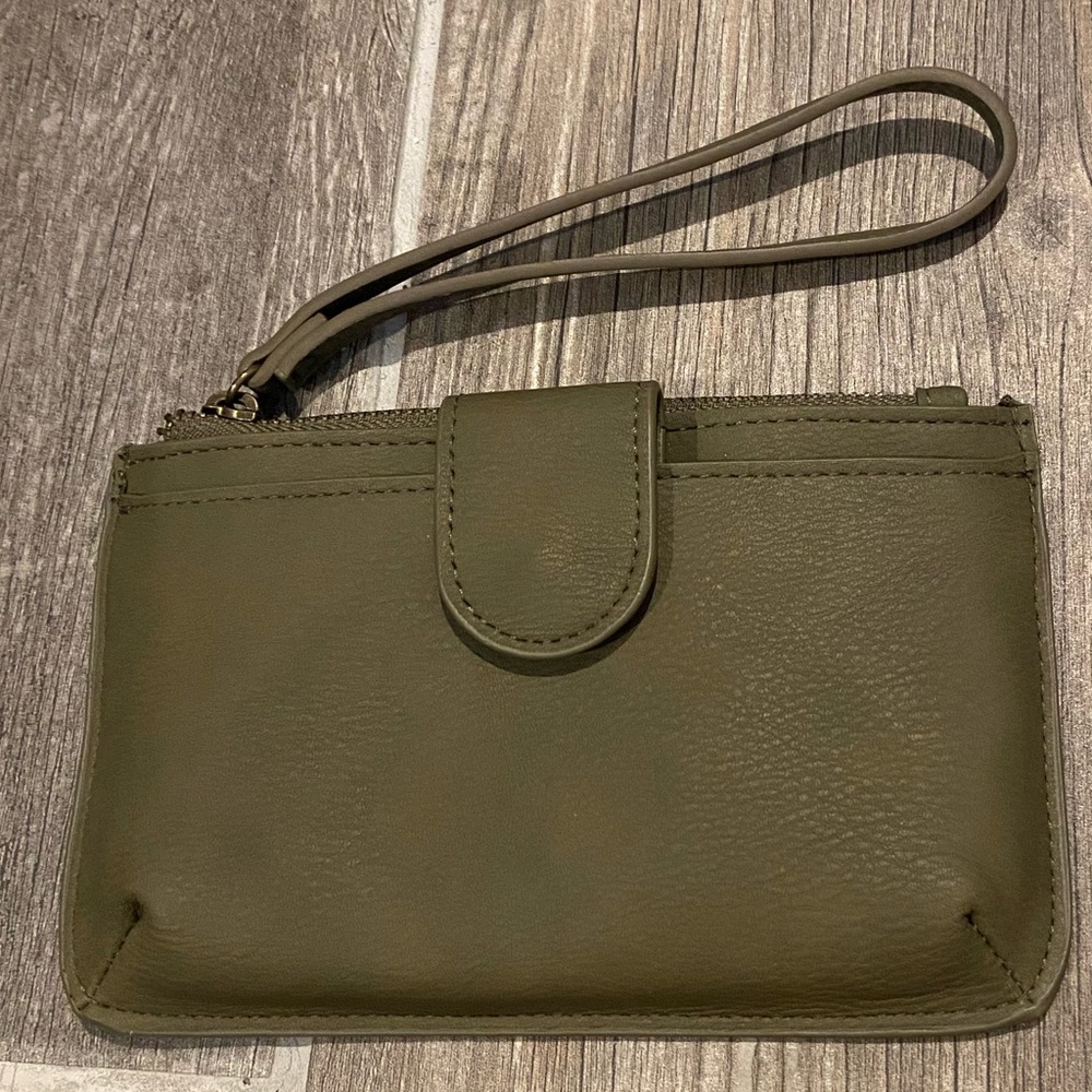 Cute olive green wallet with phone slot.